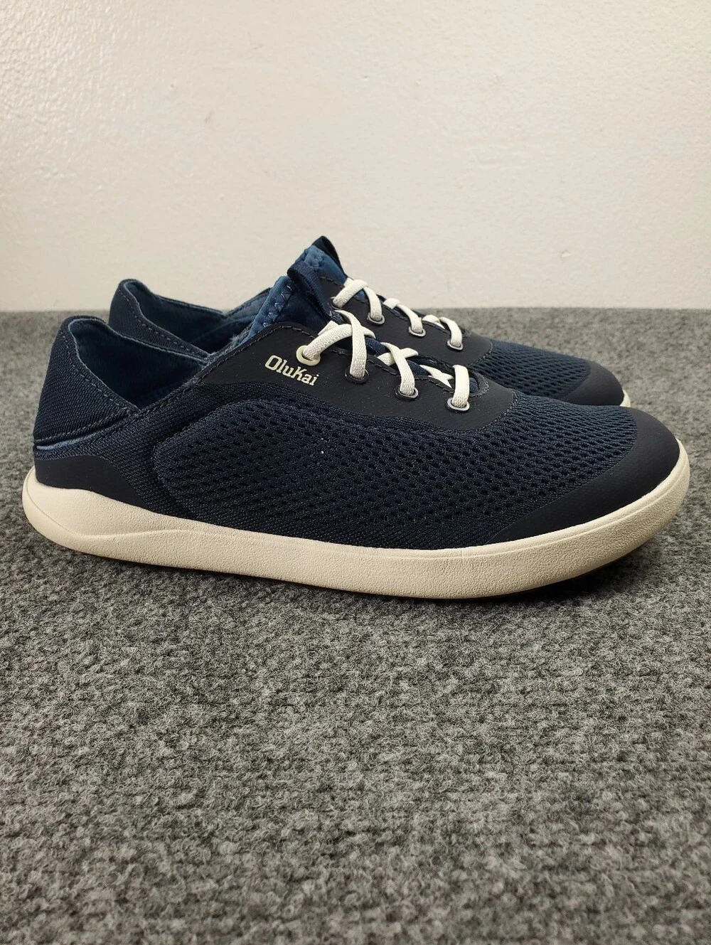 OluKai Moku Pae Casual Boat Shoe Sneakers Size 8 Navy Mesh Drop In Heel Lace Up